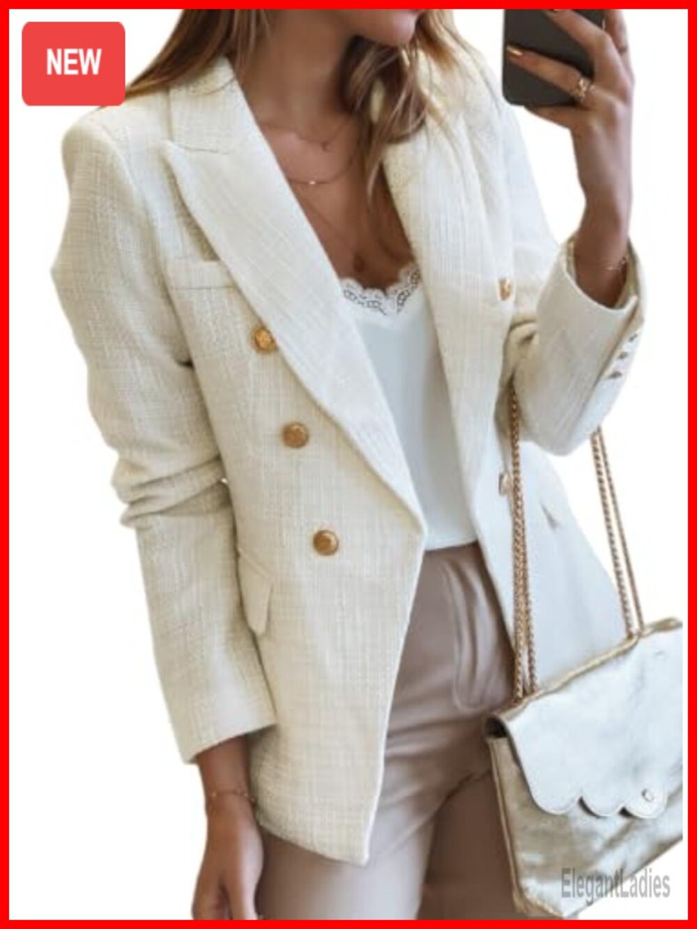 Tweed Blazer Double-Breasted Open-Front Business Casual Work Jacket